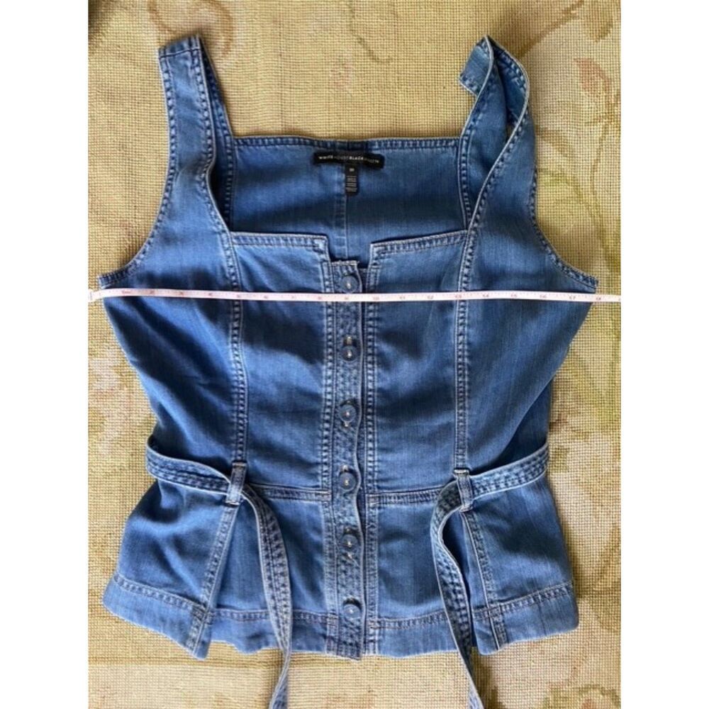 EUC White House Black Market Super Soft Denim Belted Top 10 - Picture 5 of 6